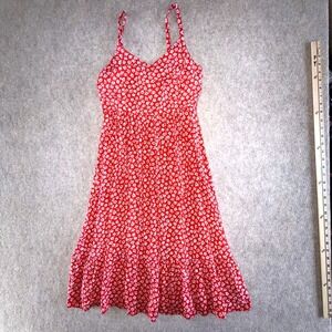 Red Floral Daisy Midi Sundress Smocked Back Tiered Ruffle Women S Spring Break